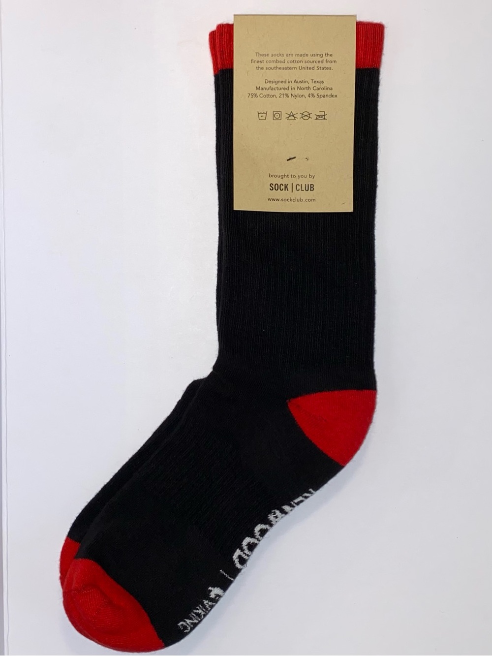Sock Club Men's Black Crew Socks with Red Toe & Cuff